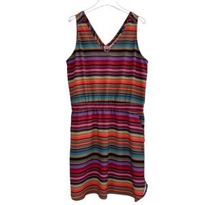 KAVU Ensenada Dress Womens XL Multicolor Serape Stripe Sleeveless Elastic Waist
